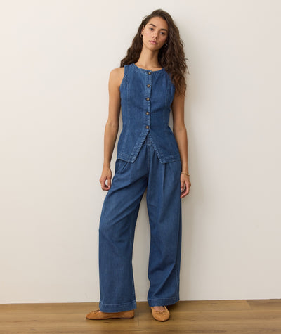 Allison Pleated Wide Leg Denim Trouser
