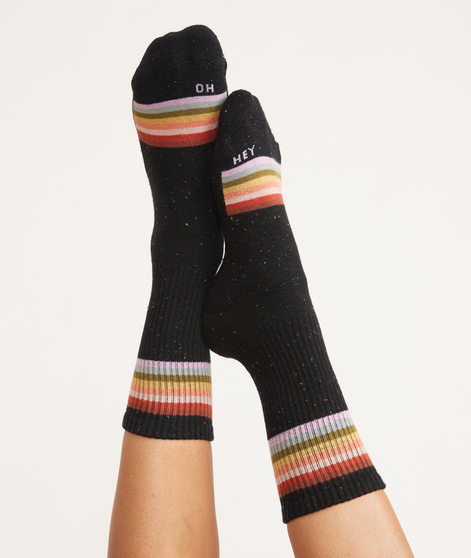 Gym Sock in Black Rainbow Stripe