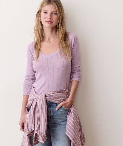 Lexi Pointelle Long Sleeve Scoop Tee