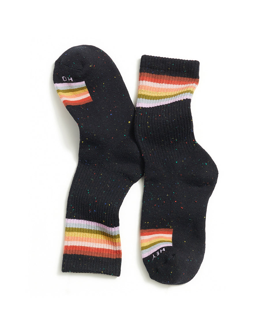 Gym Sock in Black Rainbow Stripe