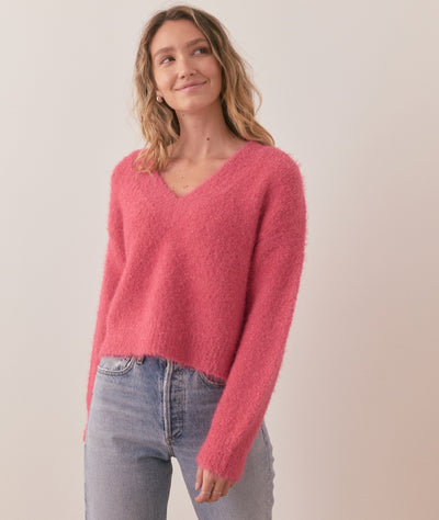 Teddy Eyelash V-Neck Sweater