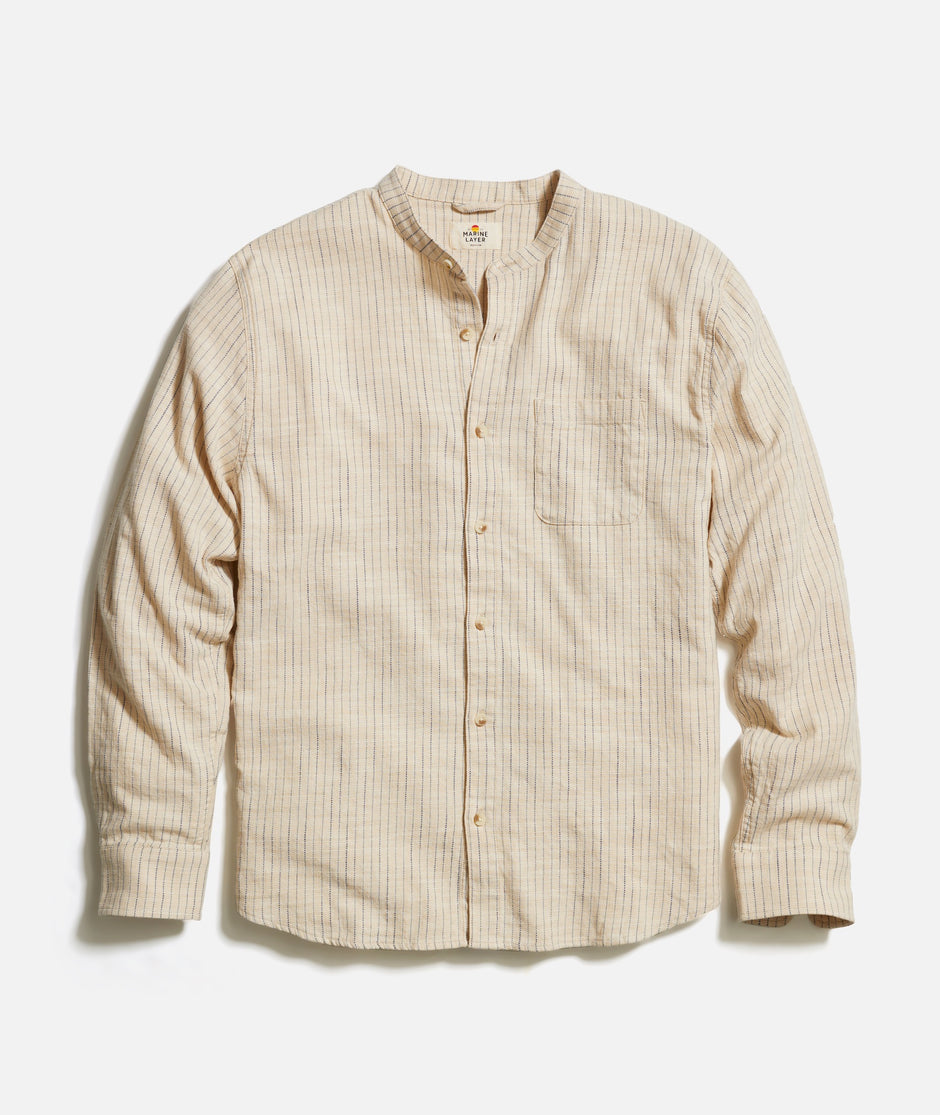 Banded Collar Stretch Selvage Shirt
