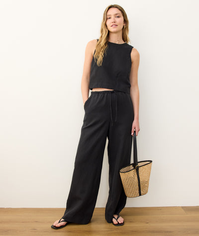 Linen Drawstring Wide Leg Pant