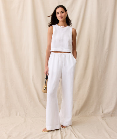 Linen Drawstring Wide Leg Pant