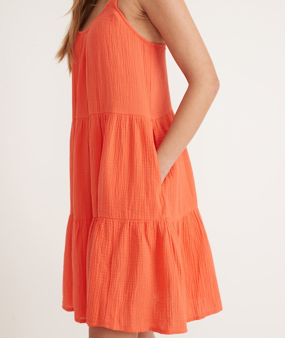 Leila Double Cloth Mini Dress in Hot Coral