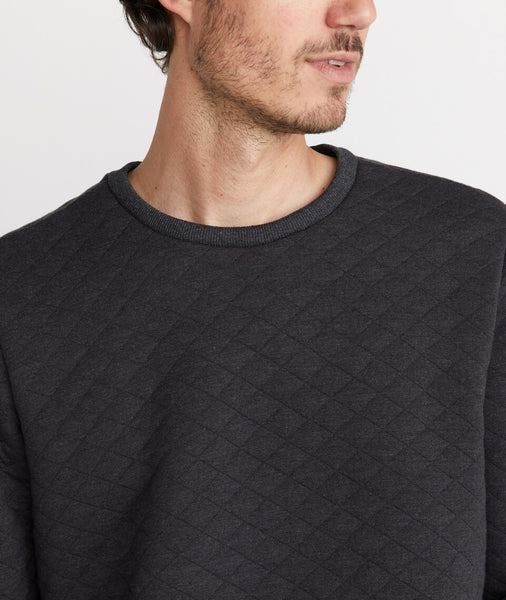 Quilted Crewneck Sweatshirt in Charcoal Heather Marine Layer