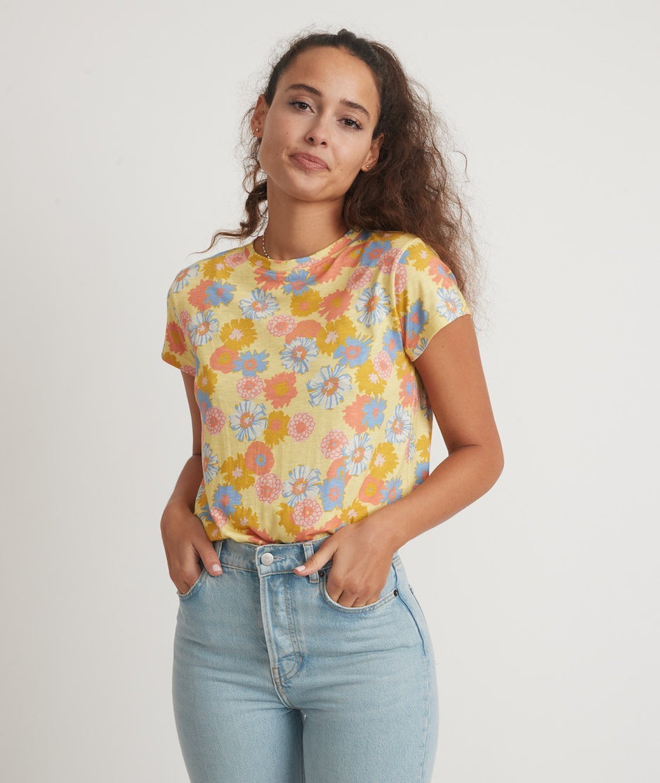 Swing Crew Tee in Yellow Vintage Floral