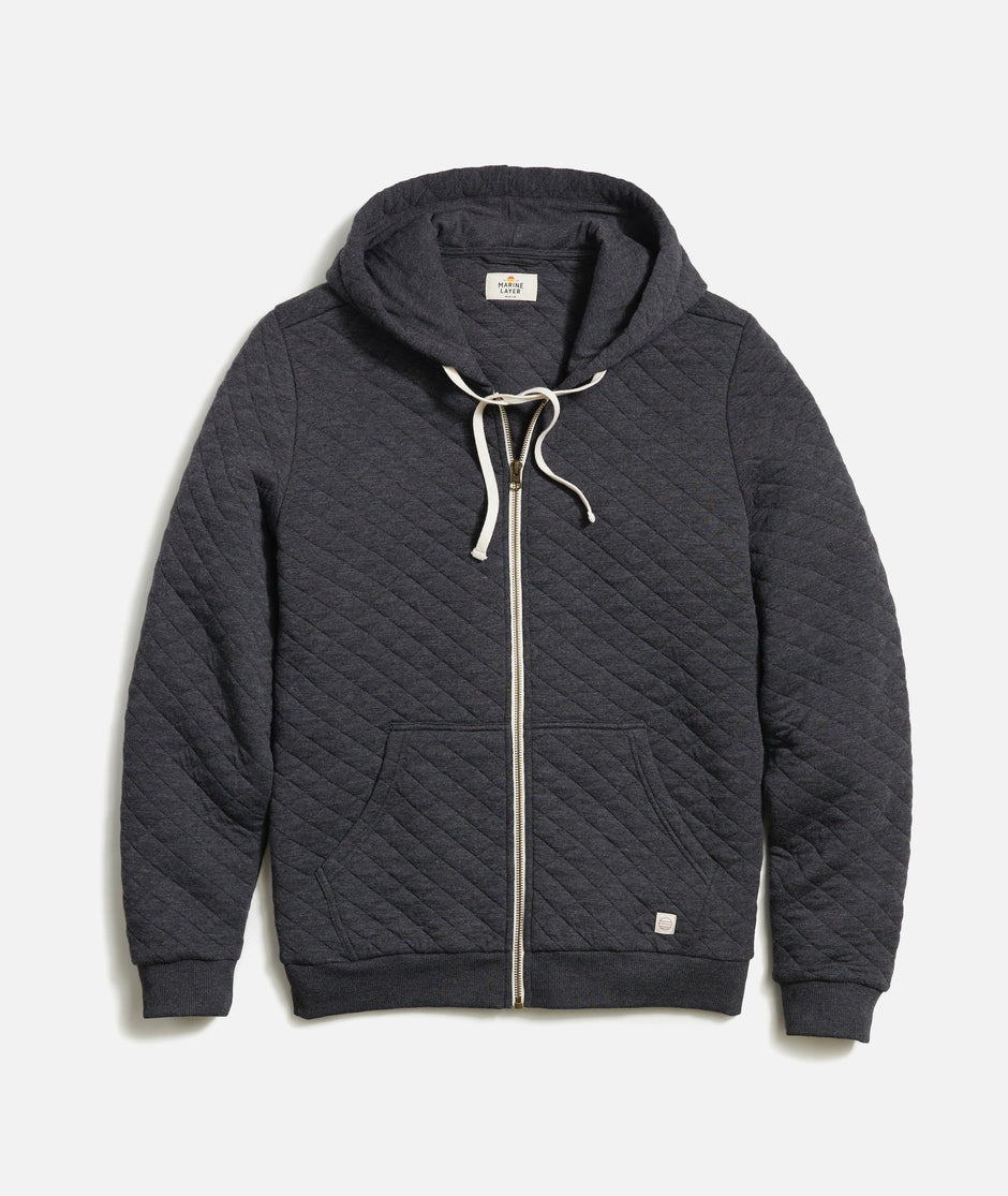 Men's Corbet Quilted Full Zip Hoodie in Dark Heather Grey