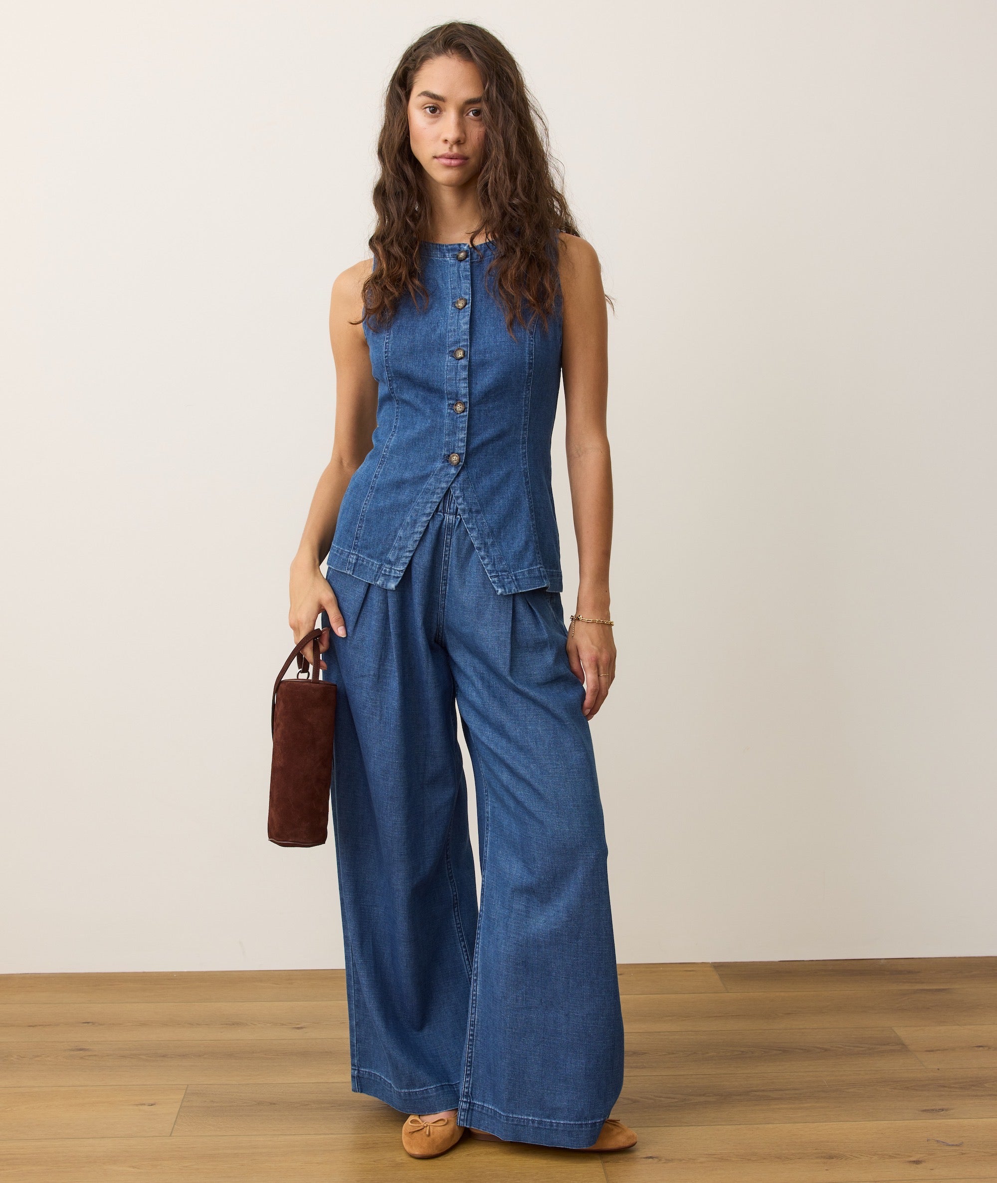 Marine Layer Charlie Longline Vest - Medium Wash / M Marine Layer Charlie Longline Vest - Medium Wash / M
