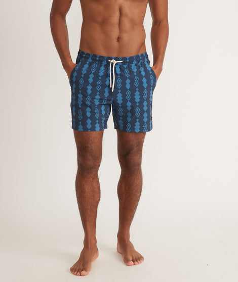 5" Lined 4-Way Stretch Swim Trunk in Navy Geo Print