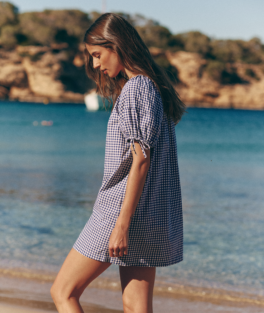 Women's Aleca Mini Dress | Bay Blue Gingham | Large by Marine Layer Women's Aleca Mini Dress | Bay Blue Gingham | Large by Marine Layer