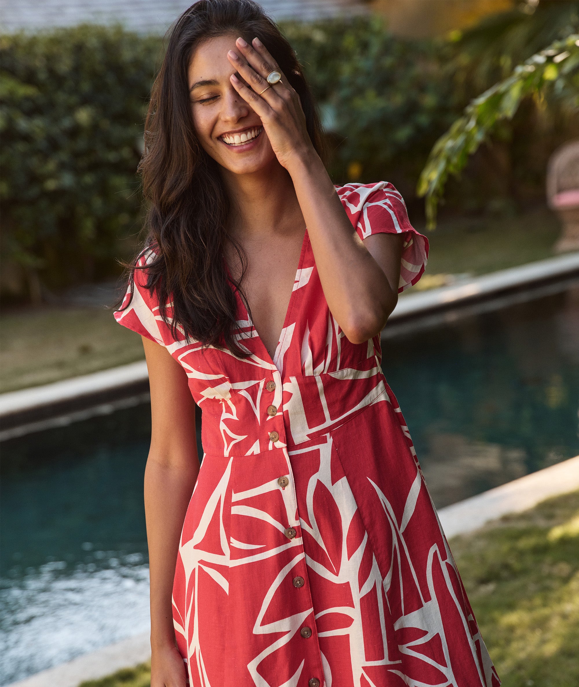 Marine Layer Women's Camila Print Button Front Hemp Blend Minidress - Red - Mini Dresses Marine Layer Women's Camila Print Button Front Hemp Blend Minidress - Red - Mini Dresses