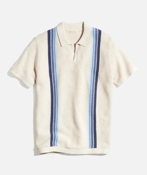 Conrad Sweater Polo in Oatmeal Blue Stripe