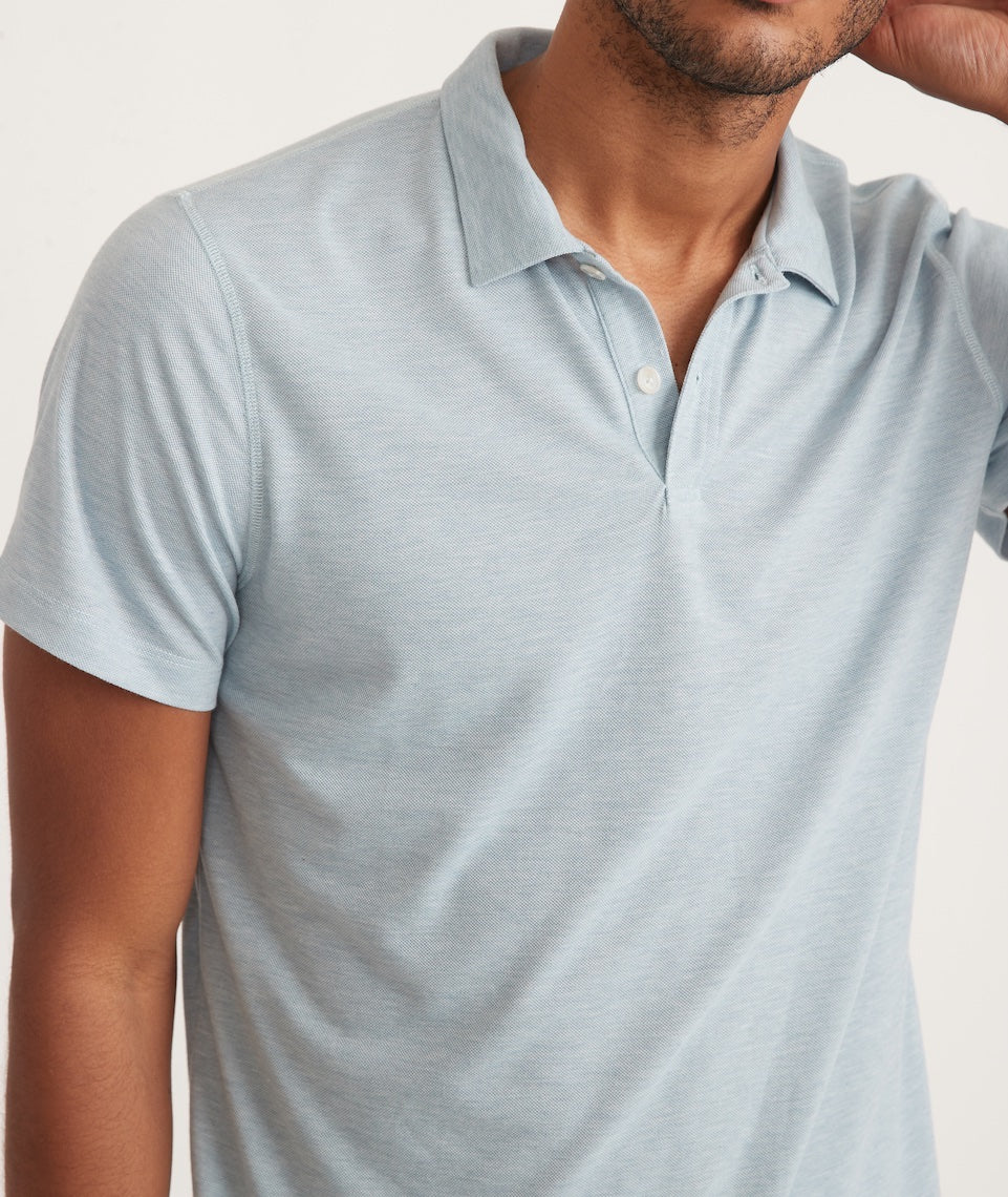 Cool Cotton Pique Polo in China Blue Heather – Marine Layer