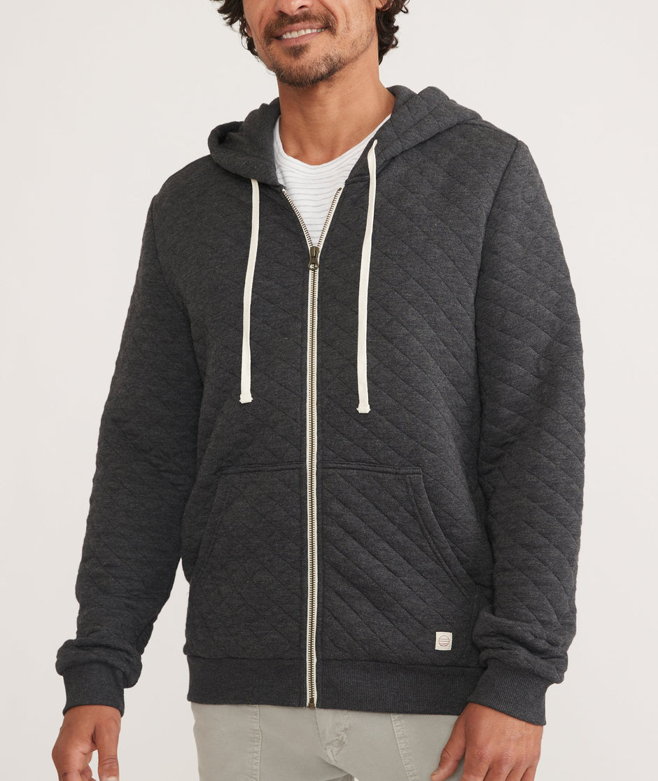 Men's Corbet Quilted Full Zip Hoodie in Dark Heather Grey