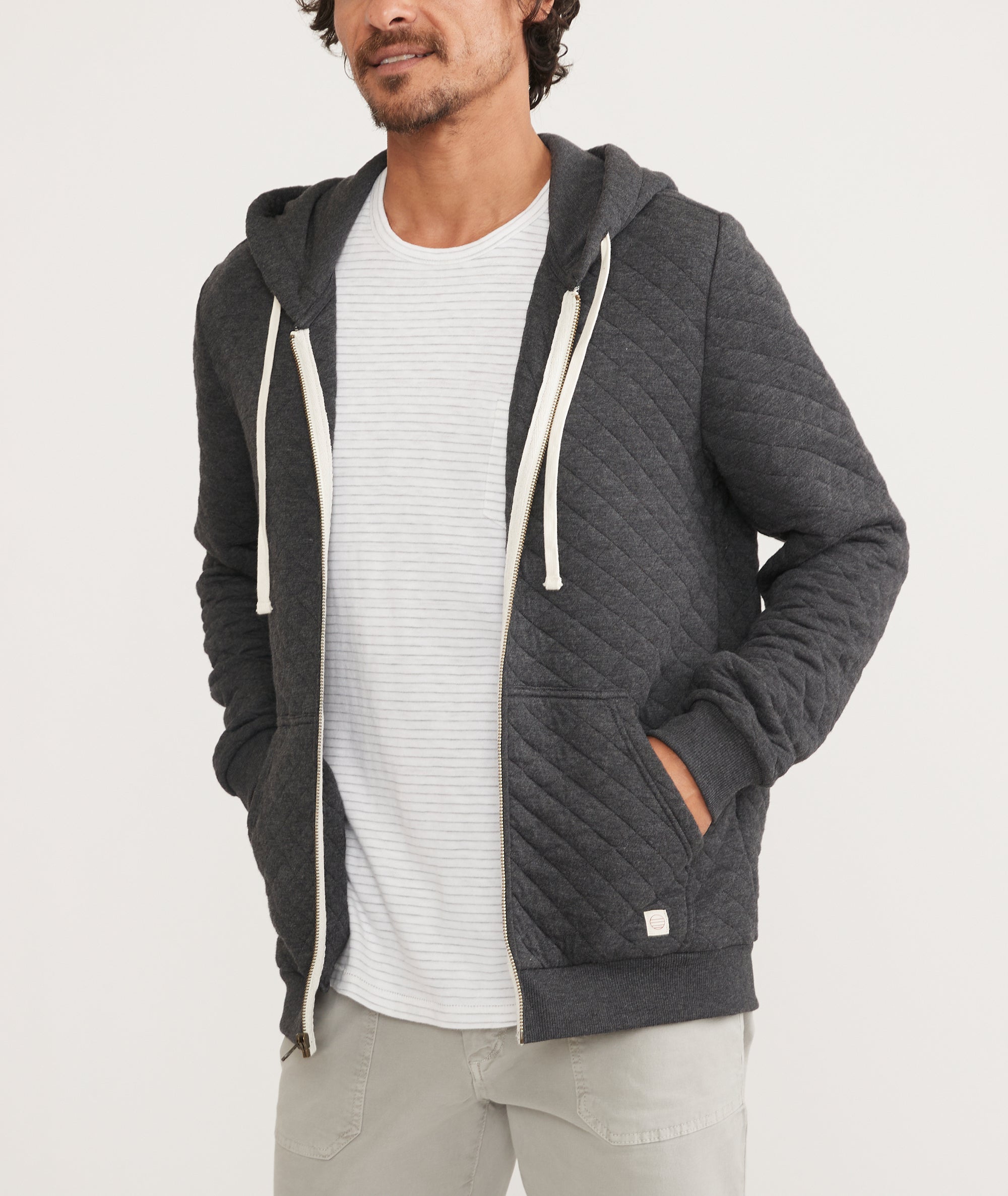 Men's Corbet Quilted Full Zip Hoodie | Grey | Small by Marine Layer