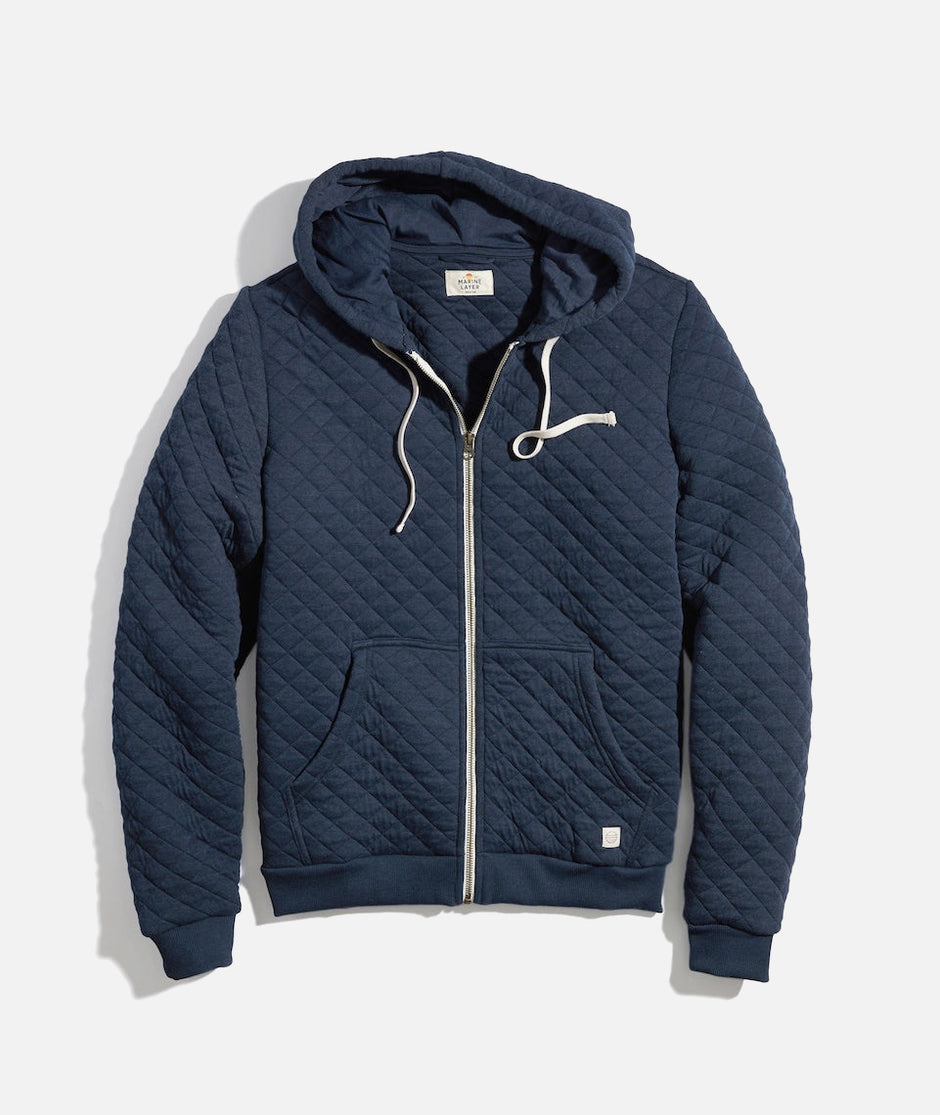 Men's Corbet Quilted Full Zip Hoodie in Navy Heather