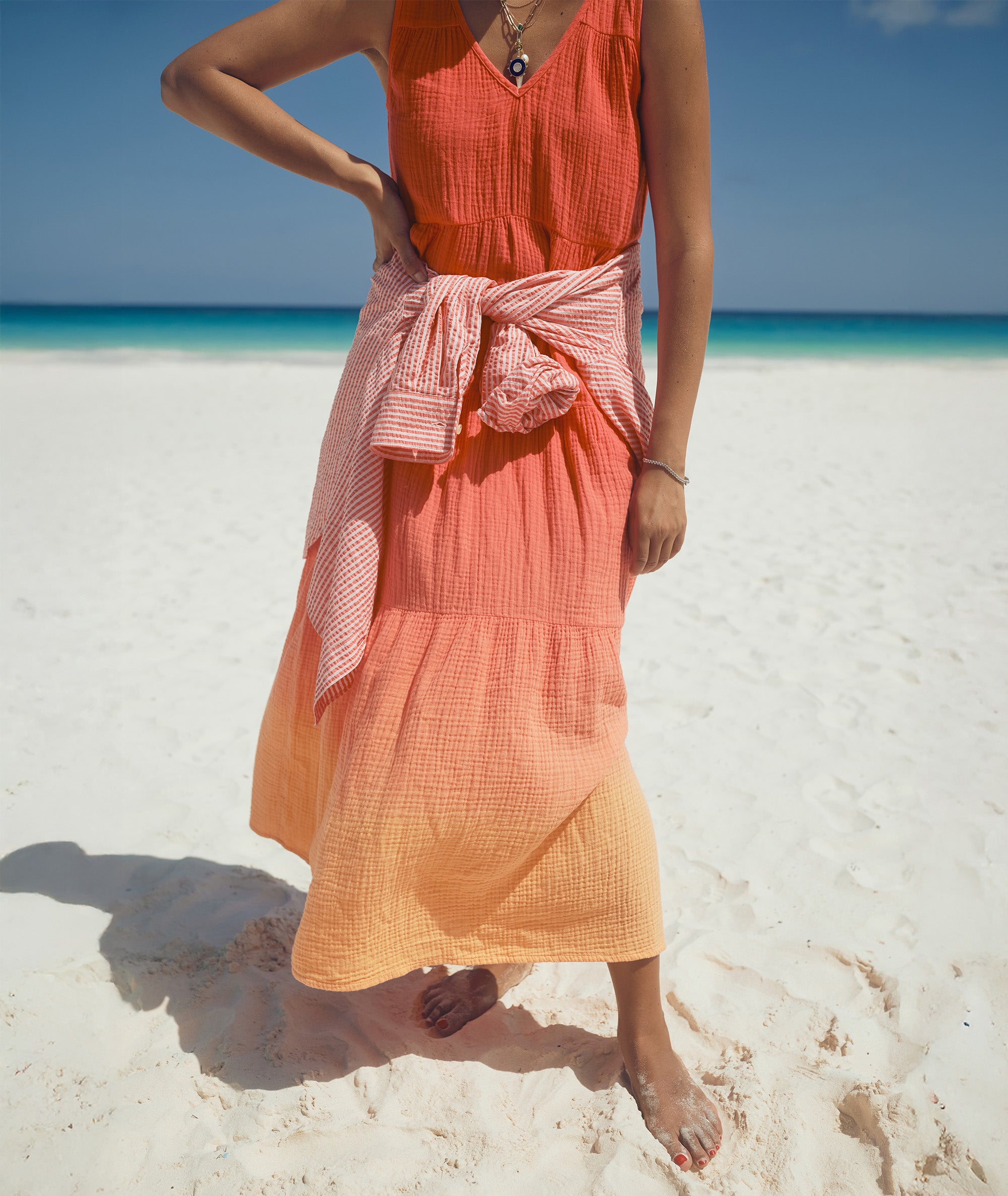 Women's Corinne Double Cloth Maxi Dress | Hibiscus Dip Dye | XS by Marine Layer Women's Corinne Double Cloth Maxi Dress | Hibiscus Dip Dye | XS by Marine Layer