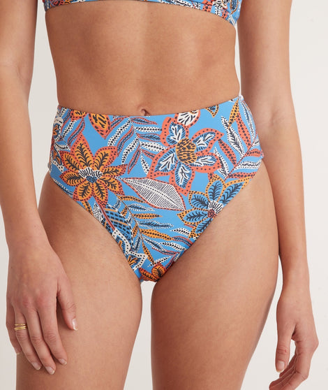 Full Cut Bikini Bottom in Blue Tropical