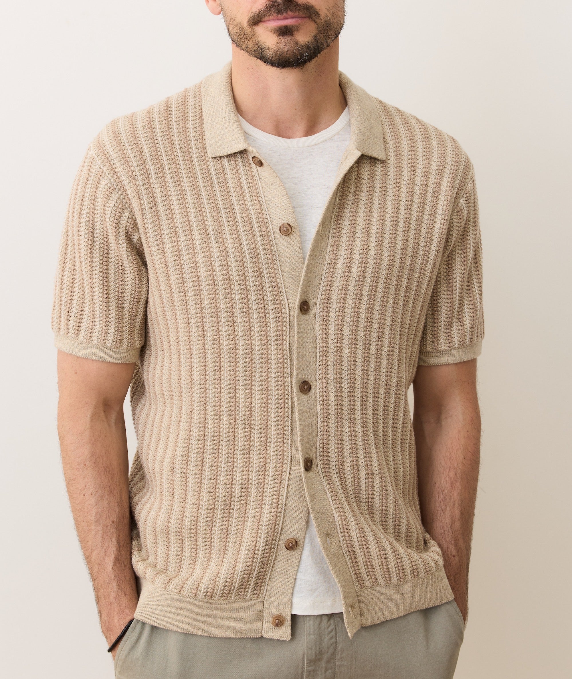 sweater over a dress shirt Marine Layer Wyatt Men Sweater Button Down