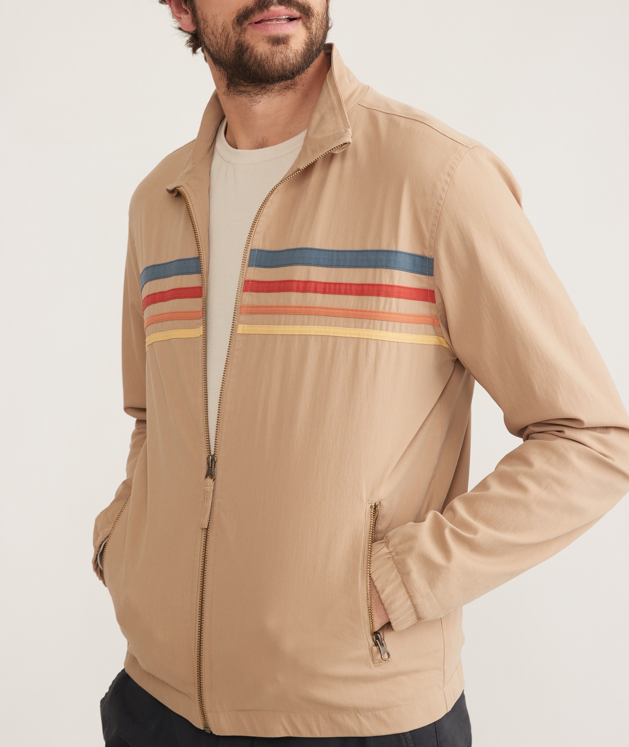 Freeman Stretch Twill Windbreaker in Tan Multi Stripe