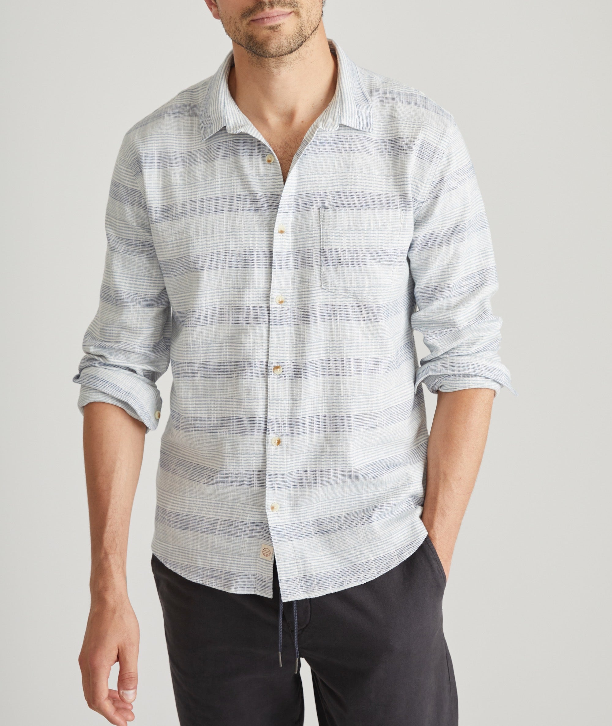 Marine Layer Classic Stretch Selvage Shirt - Blue Baja Stripe M