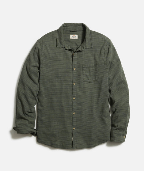Long Sleeve Classic Stretch Selvage Shirt in Olive Stripe