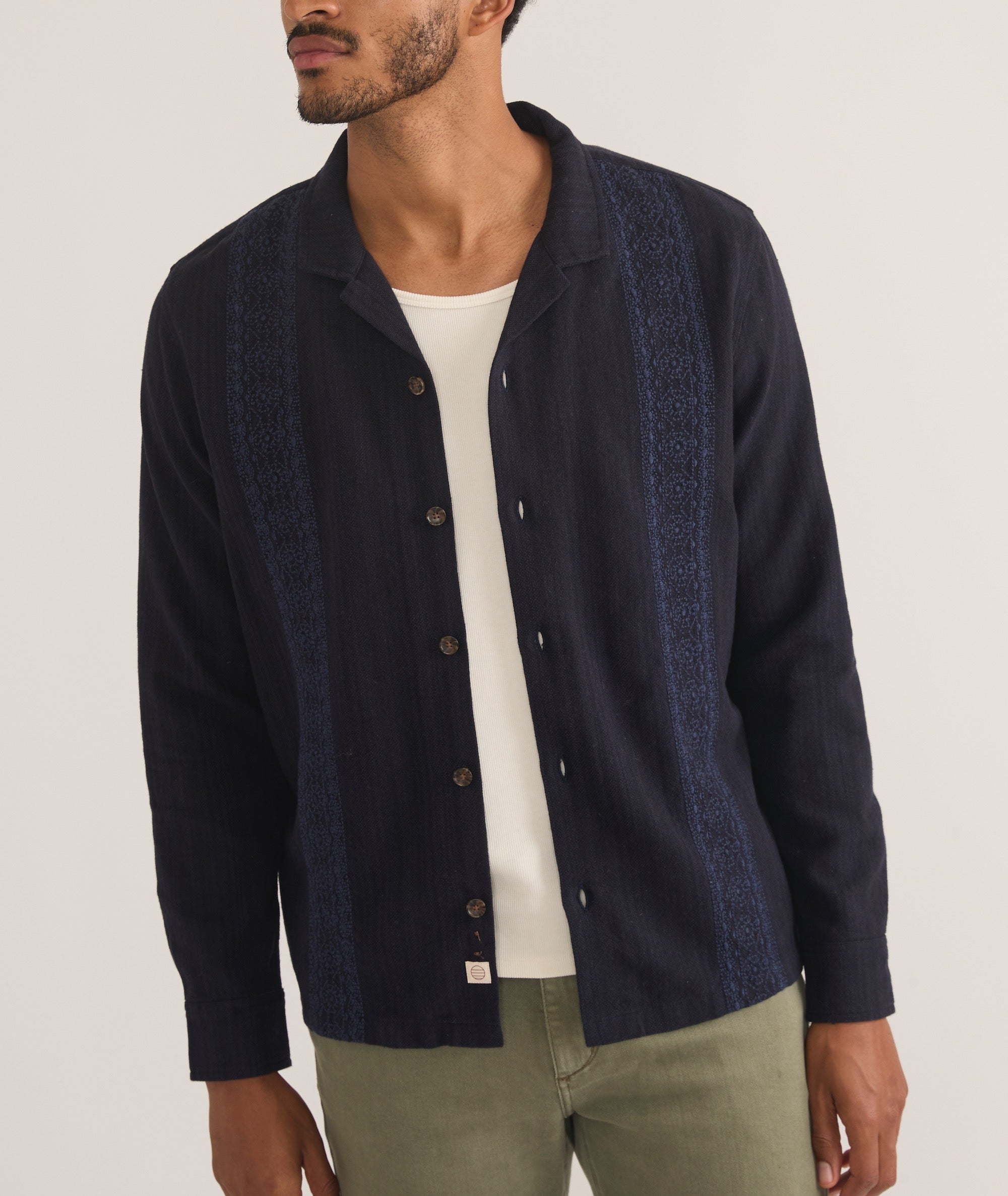 Men's Embroidered Long Sleeve Resort Shirt | Navy | Small by Marine Layer Men's Embroidered Long Sleeve Resort Shirt | Navy | Small by Marine Layer
