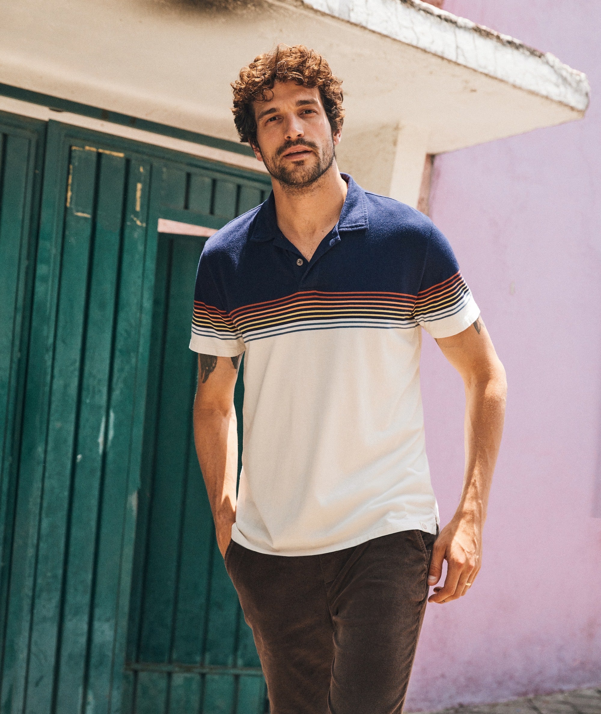 Textured Stripe Polo Marine Layer