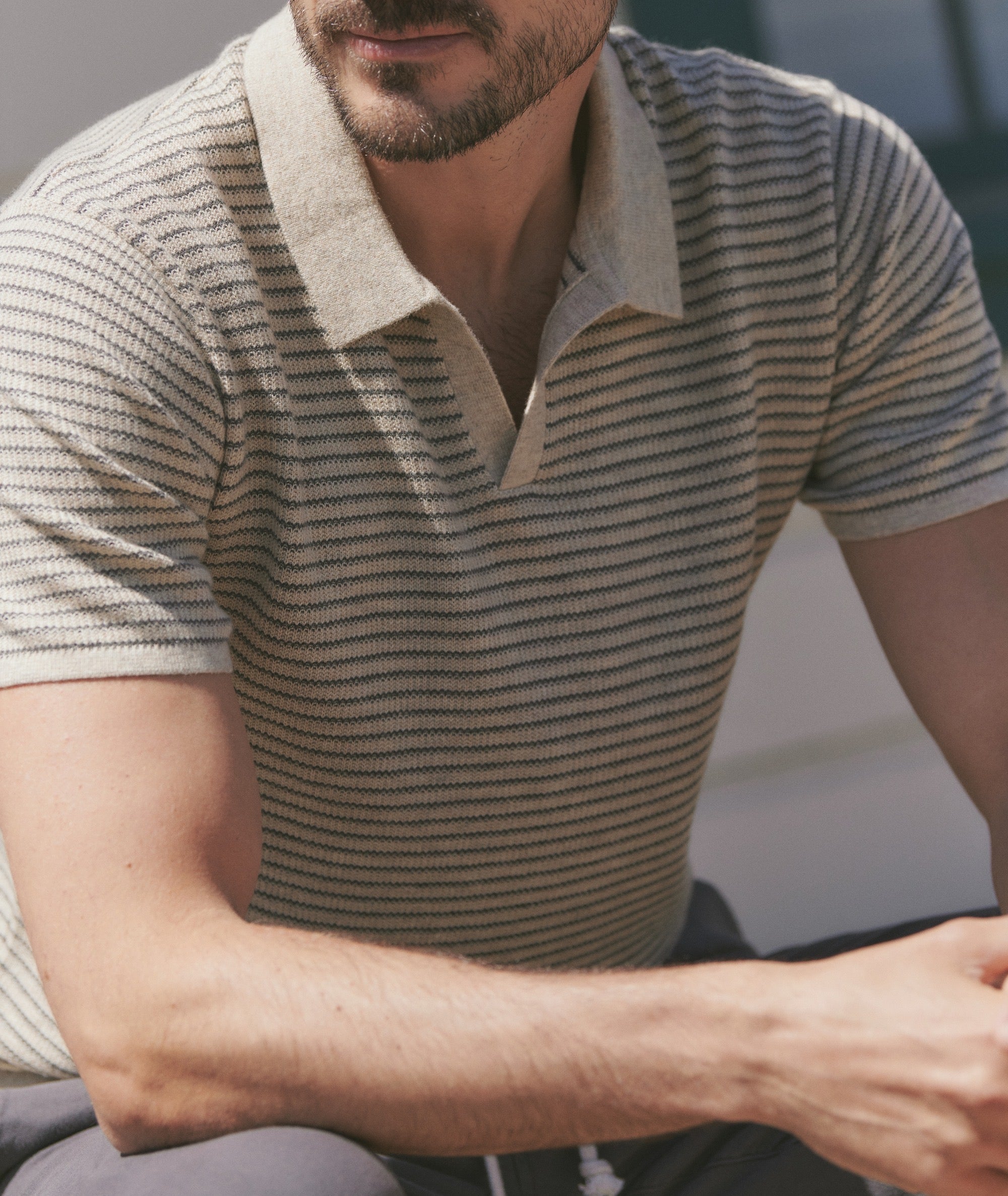 Marine Layer Liam Sweater Polo Natural/Charcoal / 2XL Marine Layer Liam Sweater Polo Natural/Charcoal / 2XL