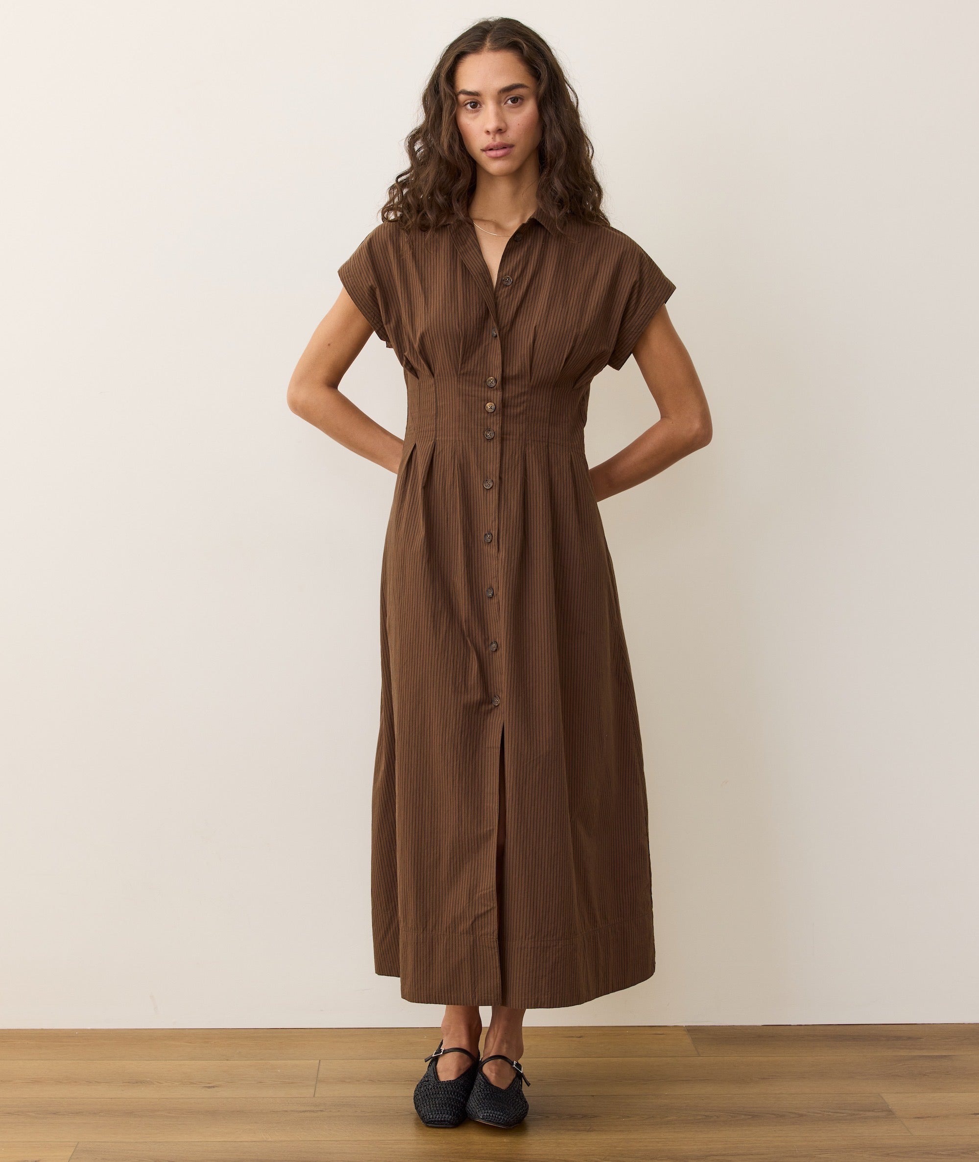 Women's Arden Midi Shirt Dress | Brown/black Pinstripe