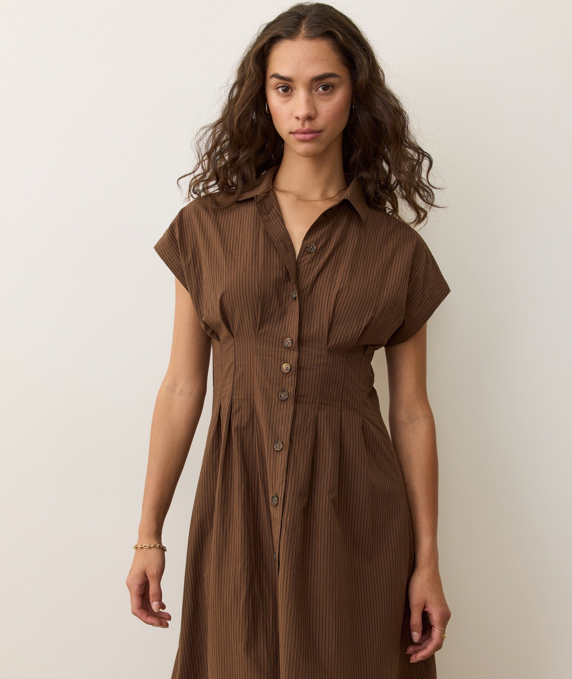 Women's Arden Midi Shirt Dress | Brown/black Pinstripe | XL by Marine Layer Women's Arden Midi Shirt Dress | Brown/black Pinstripe | XL by Marine Layer