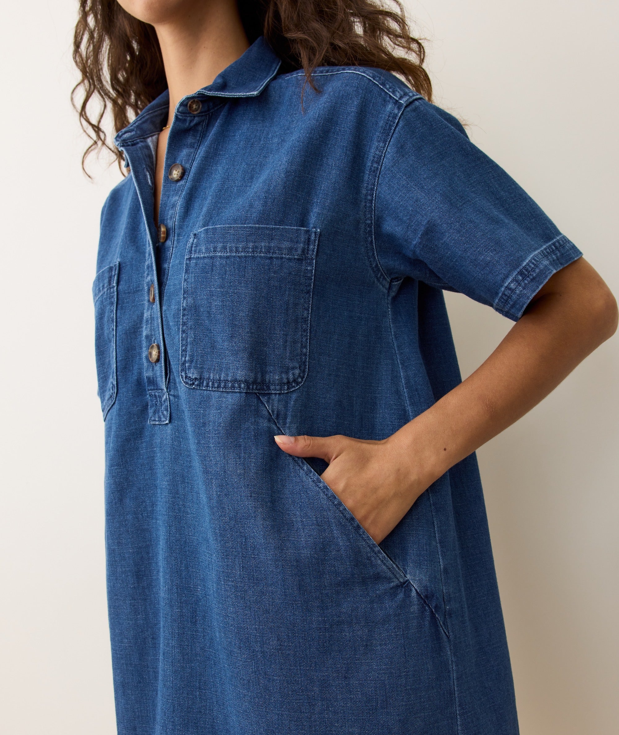 Marine Layer Liza Denim Mini Dress - Medium Wash / S Marine Layer Liza Denim Mini Dress - Medium Wash / S