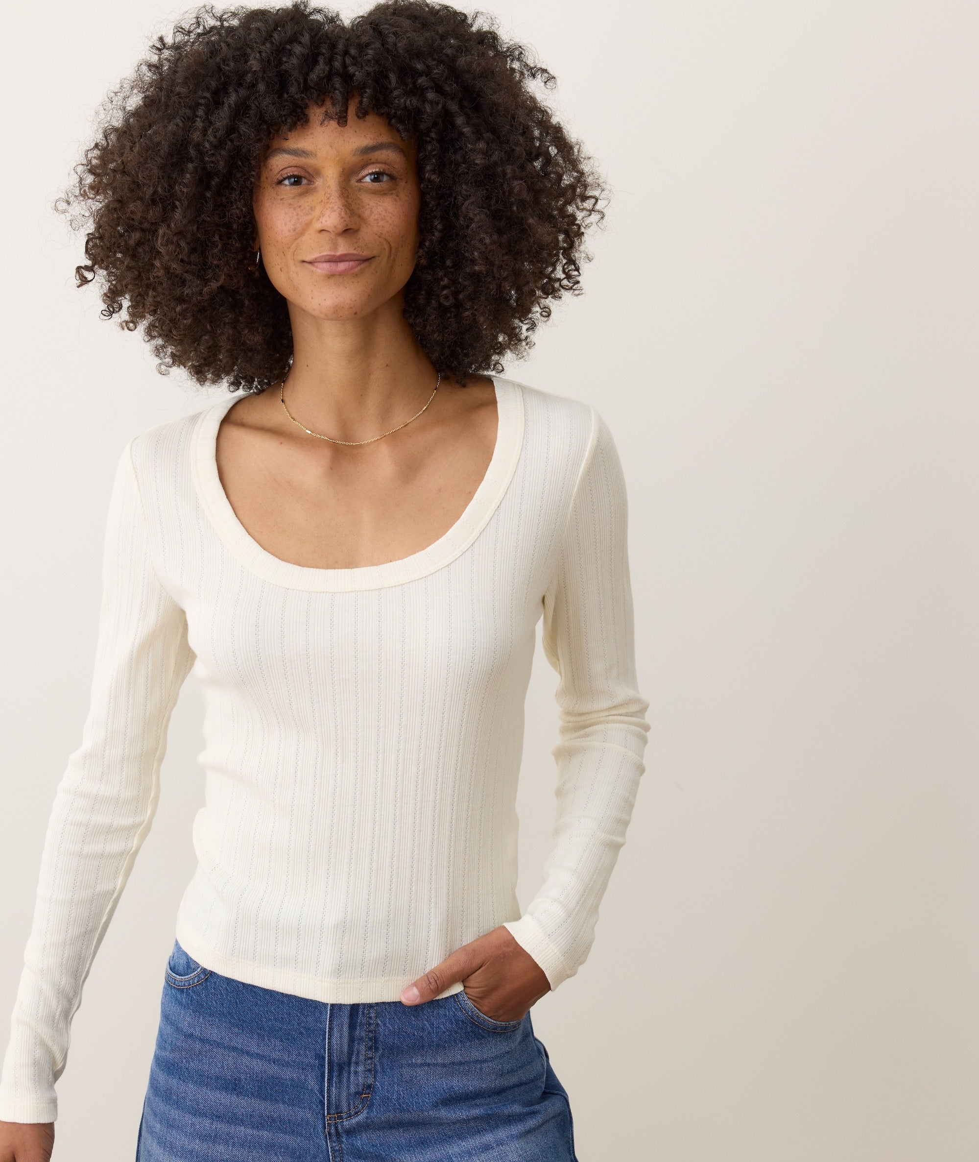 Lexi Rib Pointelle Longsleeve Scoop Tee