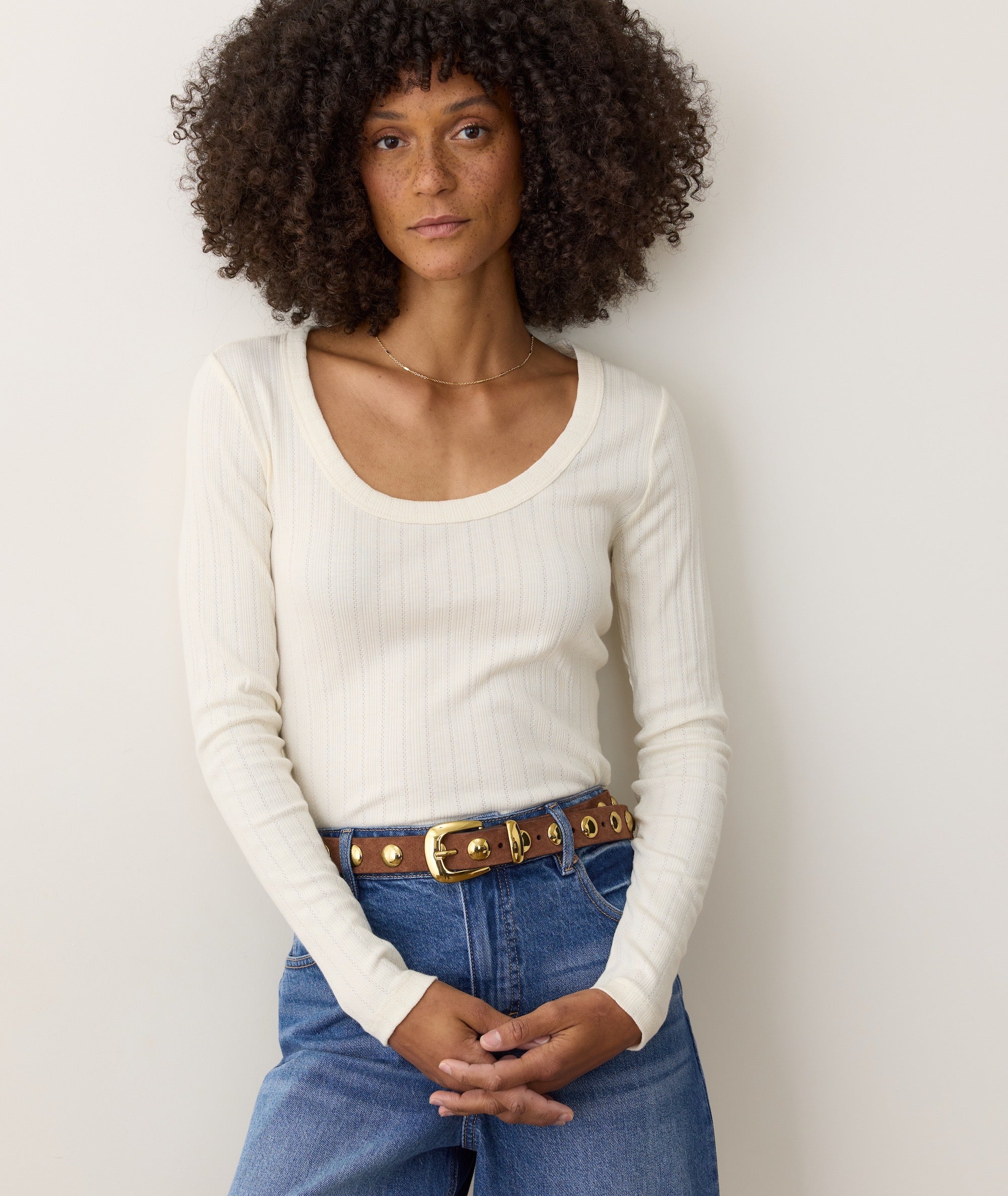 Lexi Rib Pointelle Longsleeve Scoop Tee