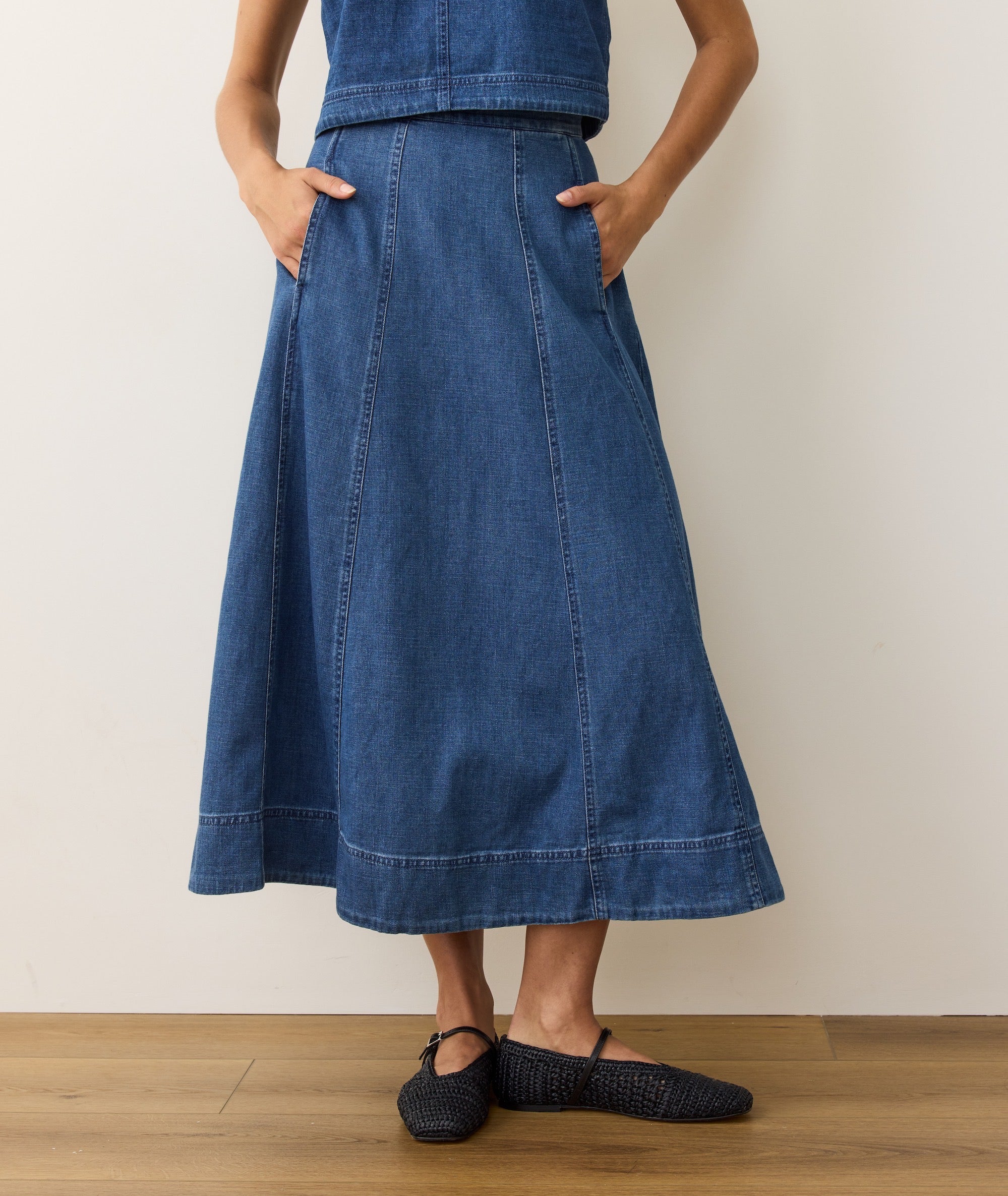 Marine Layer Lainey Denim Skirt- Medium Wash 8 Marine Layer Lainey Denim Skirt- Medium Wash 8