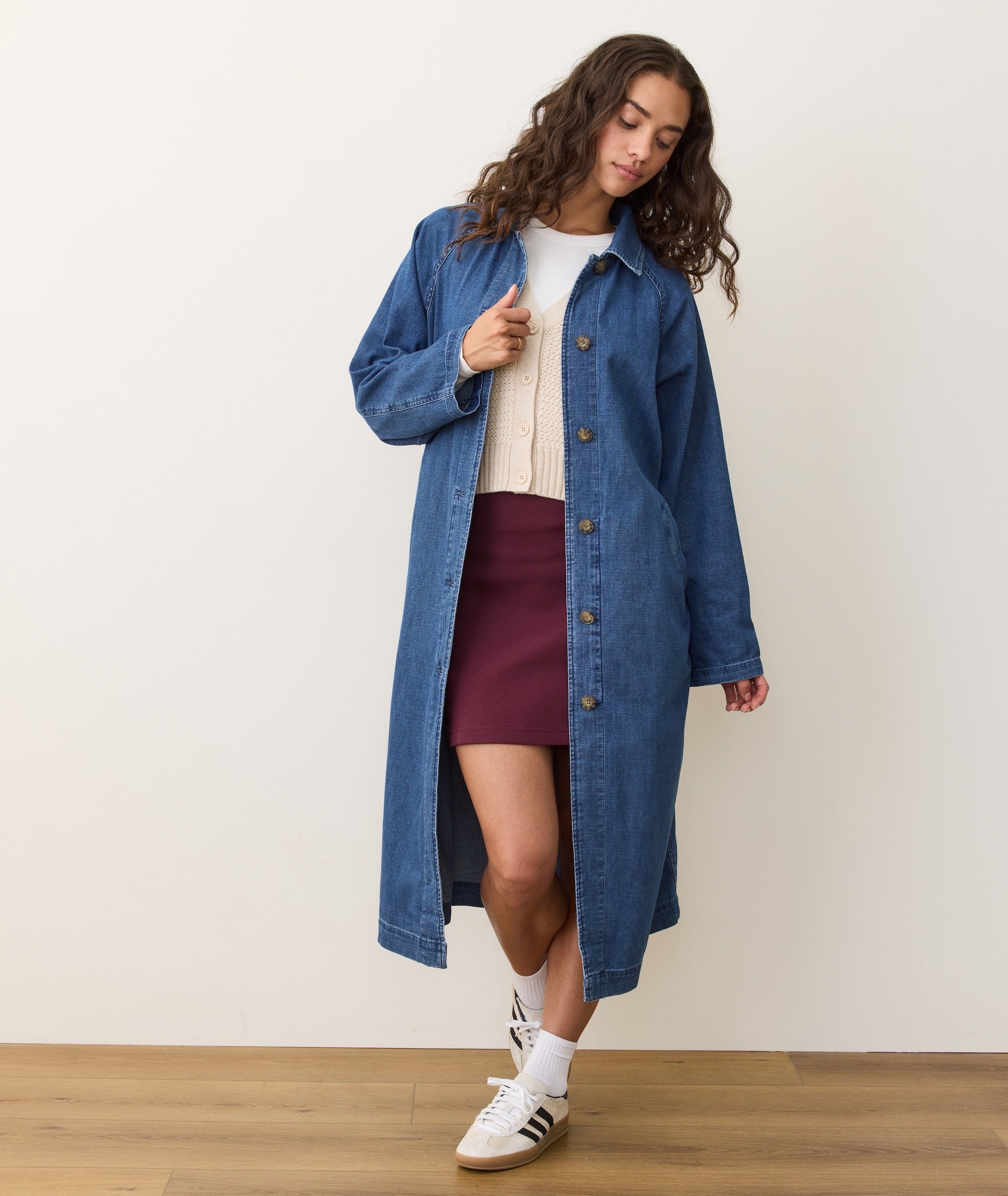 Marine Layer Hayes Denim Trench Coat- Medium Wash Xs
