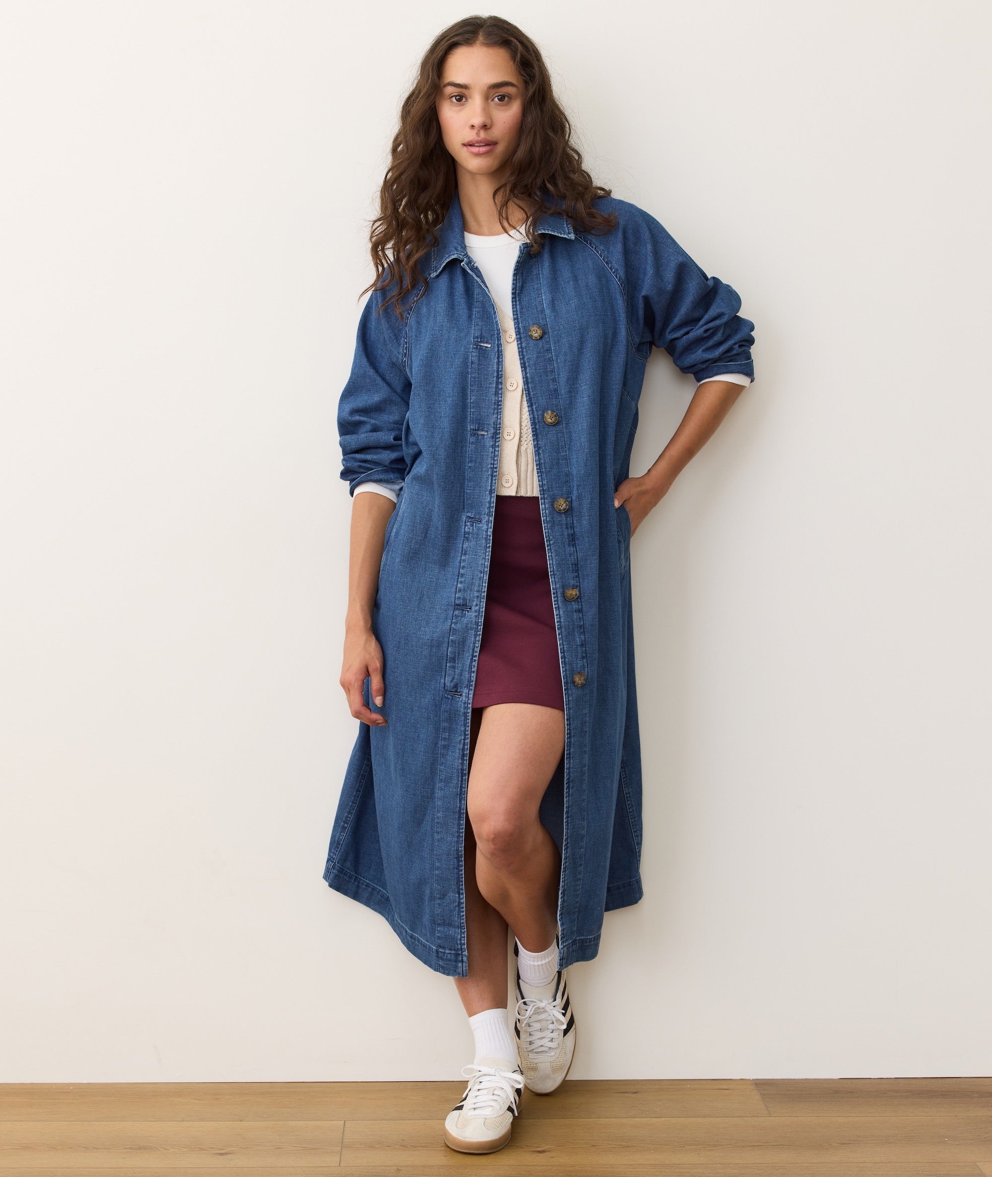 Marine Layer Hayes Denim Trench Coat- Medium Wash XS