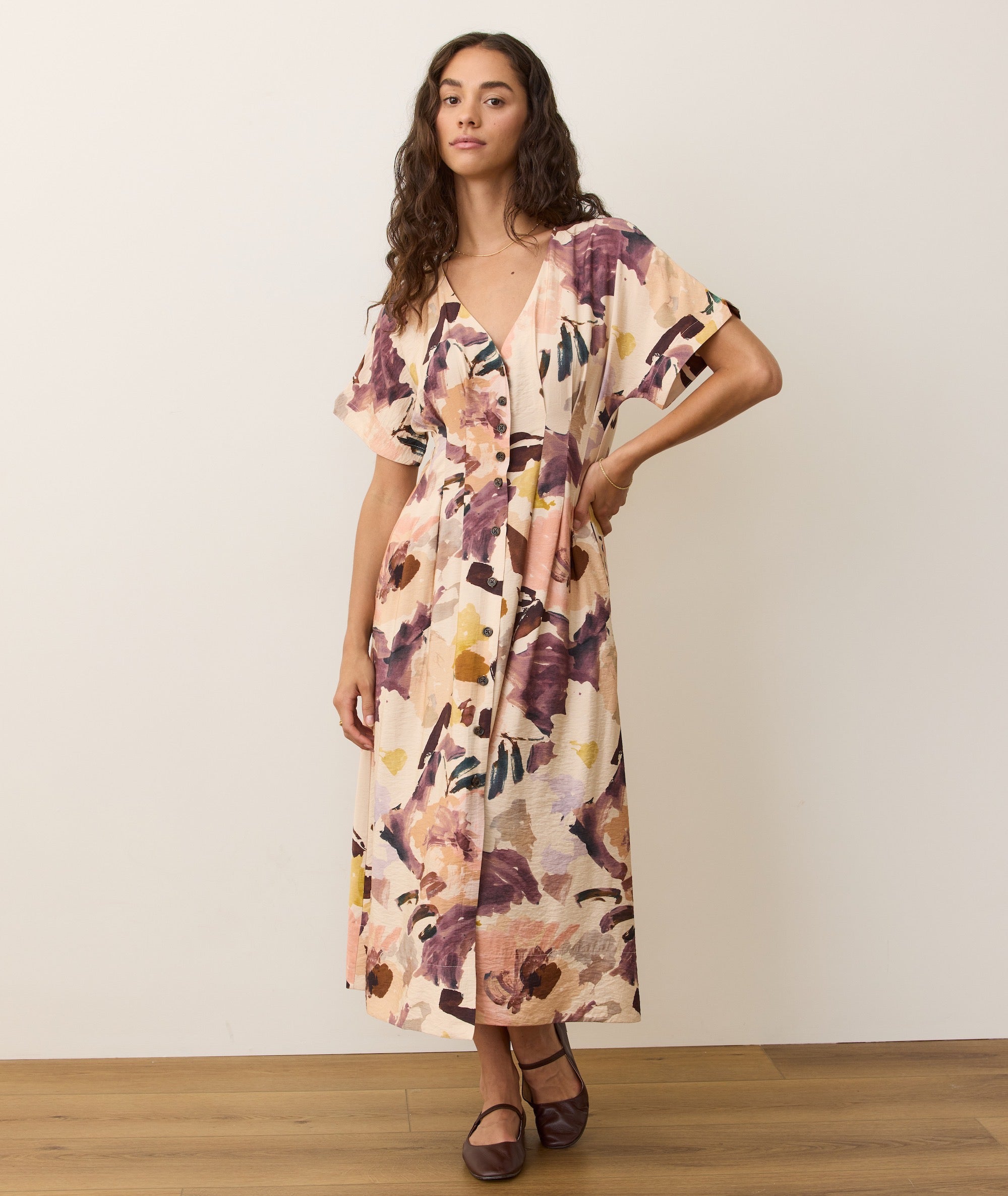 Marine Layer Naomi Midi Dress - Watercolor Floral / XS Marine Layer Naomi Midi Dress - Watercolor Floral / XS