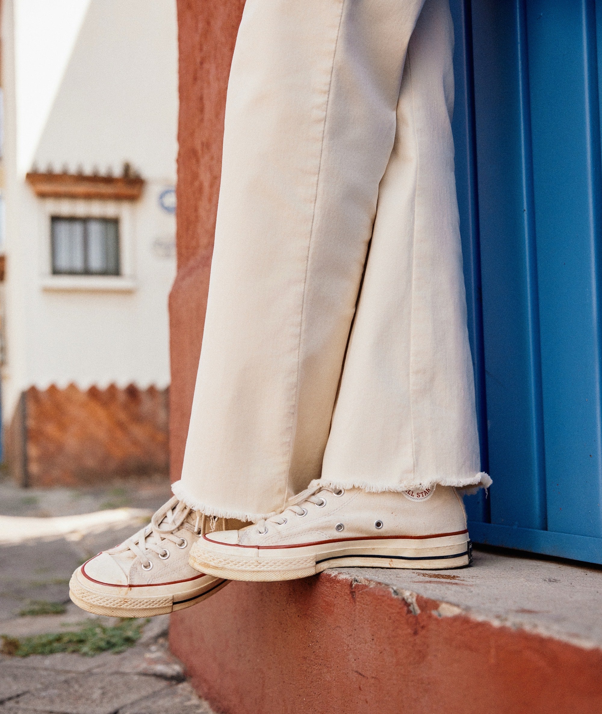 Full Length Raw Edge Bridget Pant in Cream