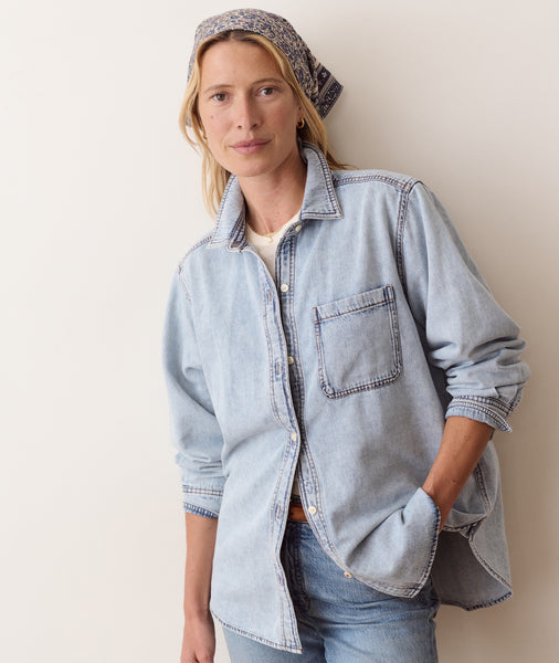 Marine Layer Women's Jane Relaxed Denim Shirt Blue XL
