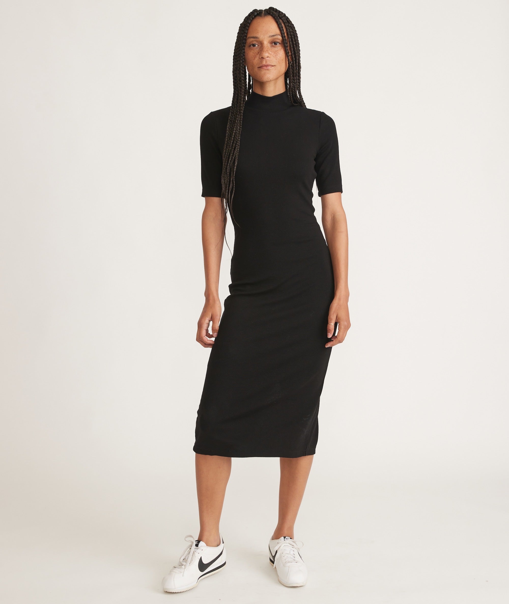 Lexi Rib Mock Neck Short Sleeve Midi Dress