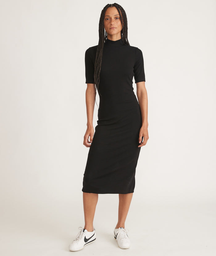Lexi Rib Mock Neck Short Sleeve Midi Dress – Marine Layer