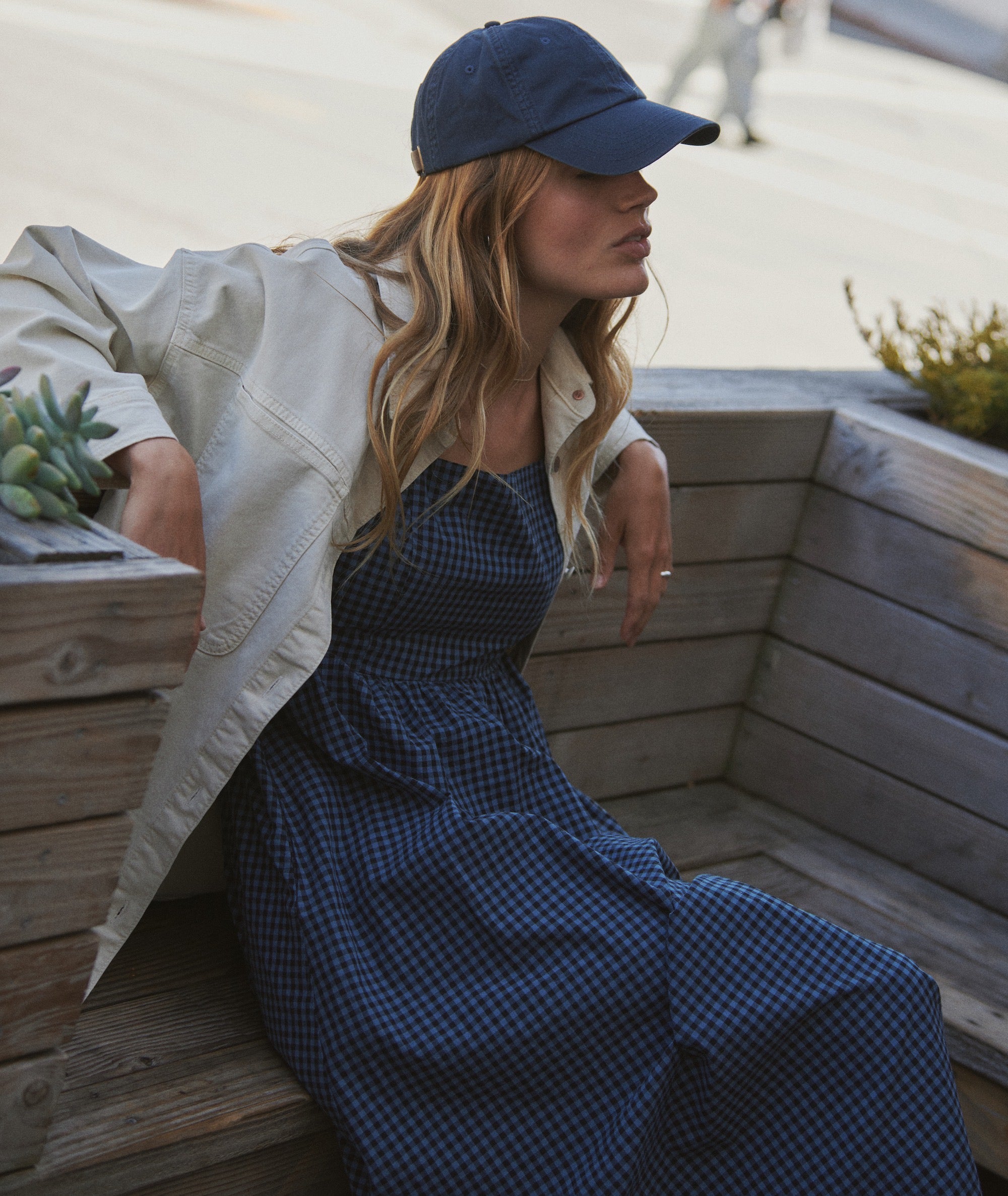 Woen's Dei Poplin iDi Dress | Blue Gingha | Medium by Marine Layer Woen's Dei Poplin iDi Dress | Blue Gingha | Medium by Marine Layer