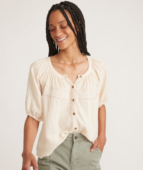Wren Puff Sleeve Top in Parchment