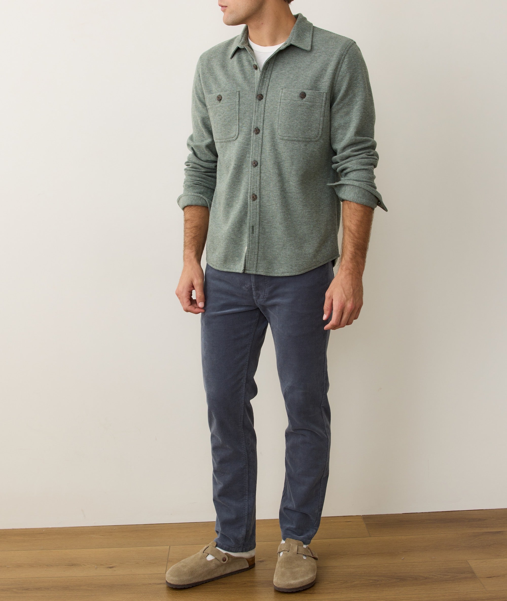 over dress shirt Marine Layer Men's Pacifica Stretch Twill Overshirt - Green - Size Small