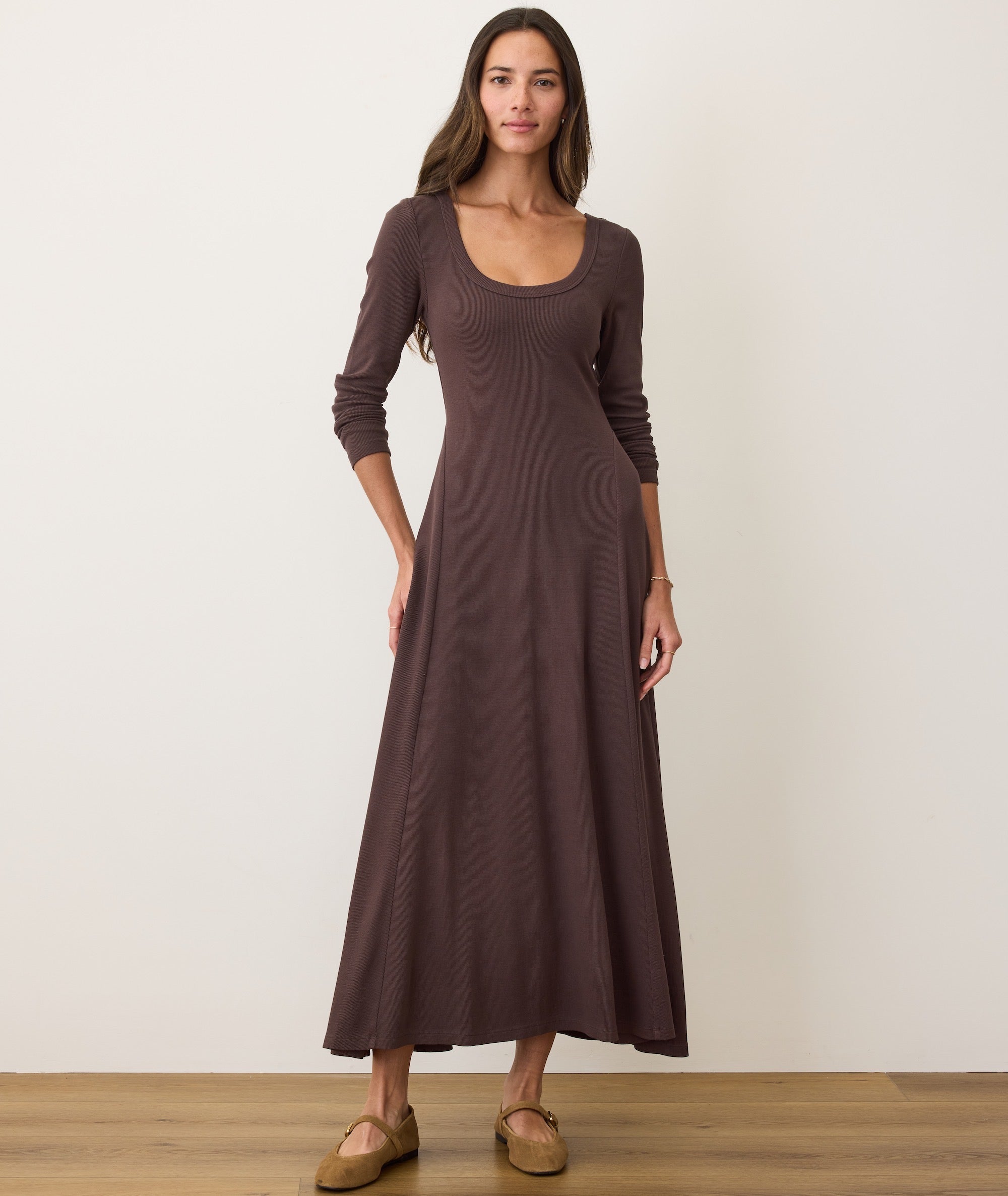 Women's Lexi Rib Fit & Flare Dress | Coffee Bean | Large by Marine Layer Women's Lexi Rib Fit & Flare Dress | Coffee Bean | Large by Marine Layer