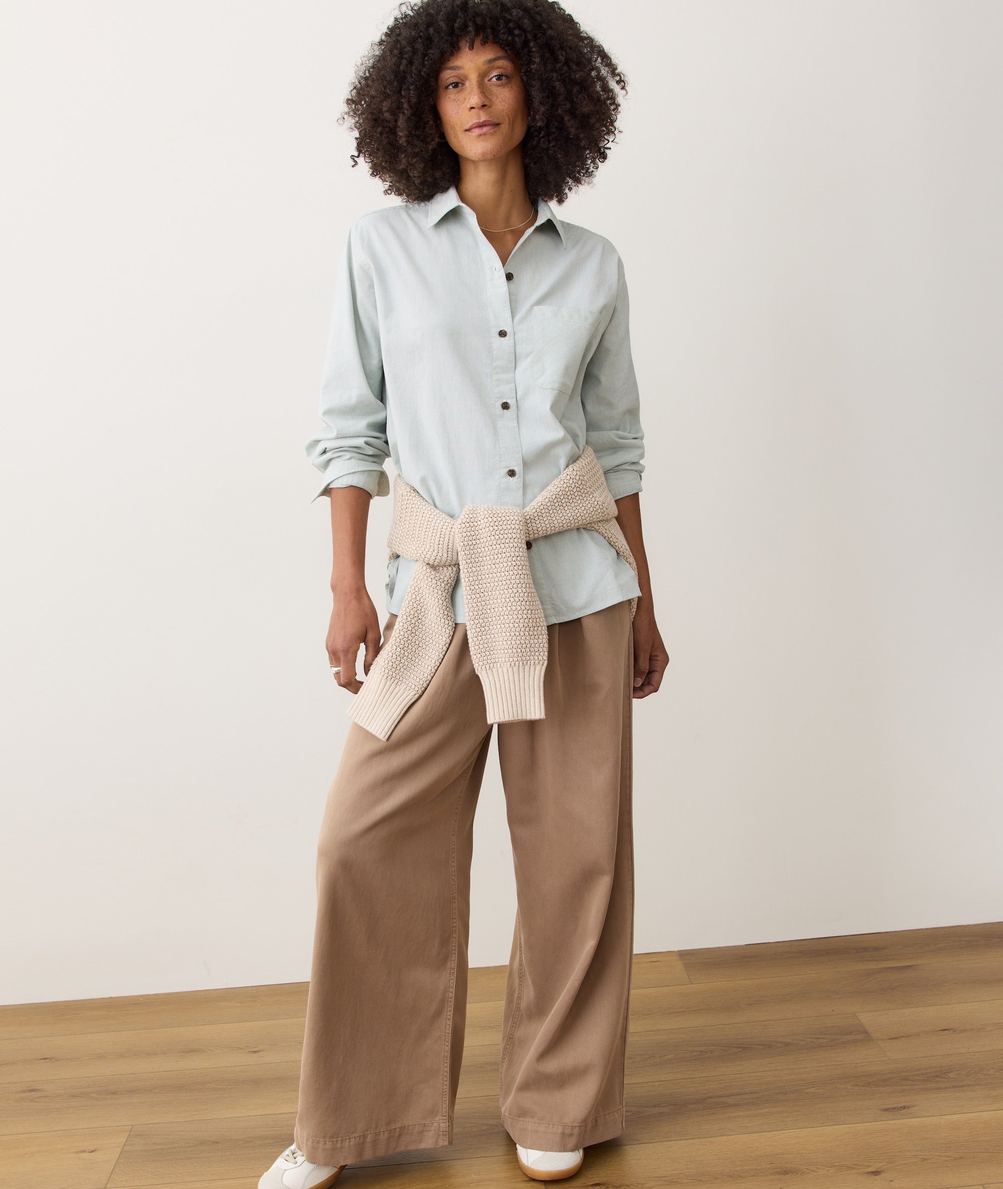 Marine Layer Women's Jane Relaxed California Oxford Button-Down Shirt, Medium, Green/White Stripe Marine Layer Women's Jane Relaxed California Oxford Button-Down Shirt, Medium, Green/White Stripe