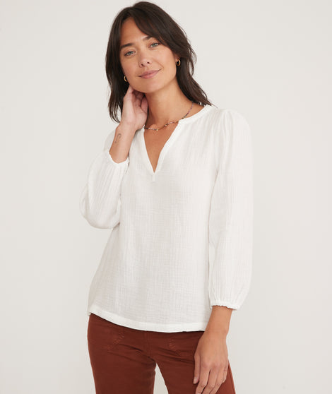 Jamie Banded Collar Top in White