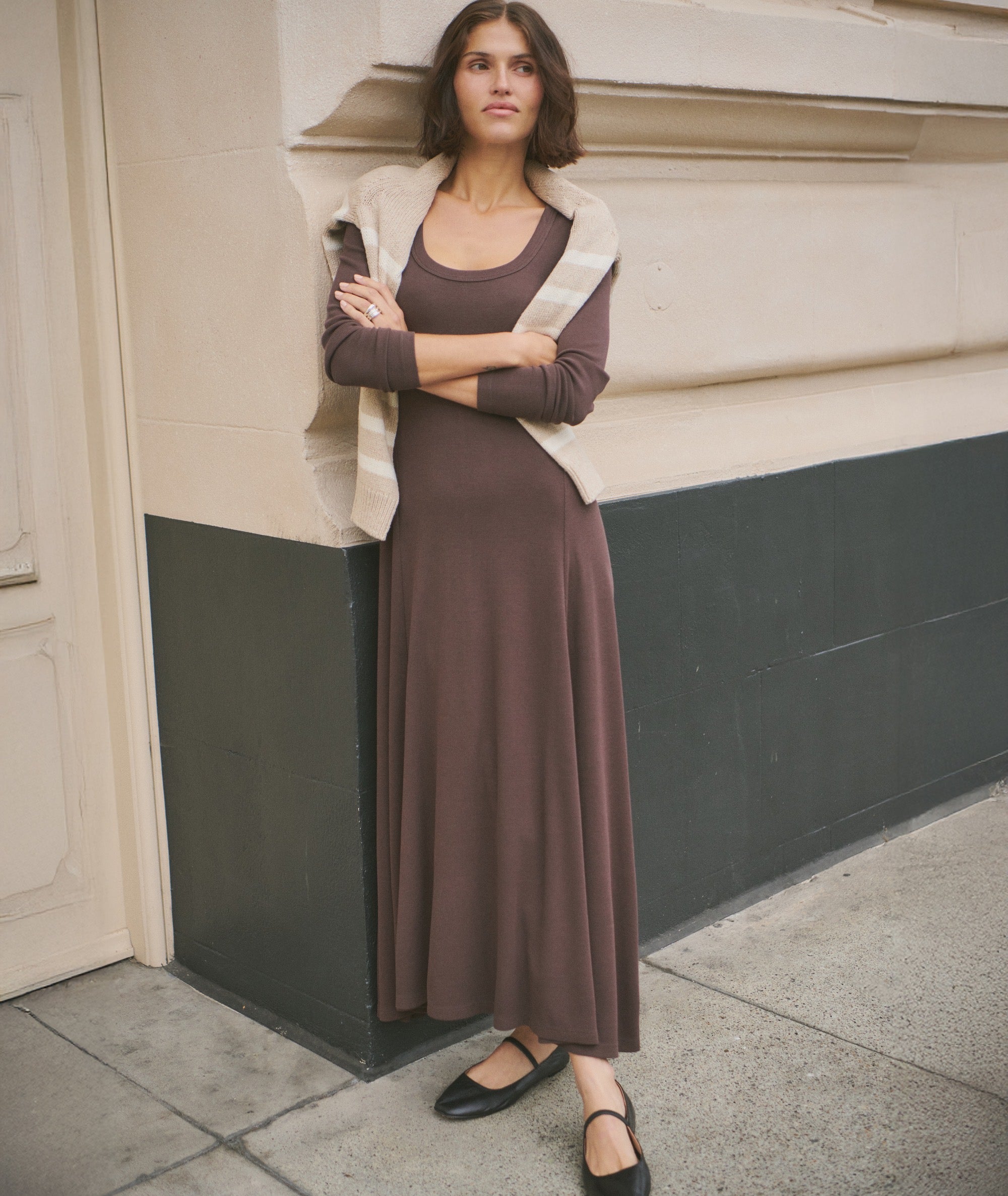 Women's Lexi Rib Fit & Flare Dress | Coffee Bean | Large by Marine Layer Women's Lexi Rib Fit & Flare Dress | Coffee Bean | Large by Marine Layer